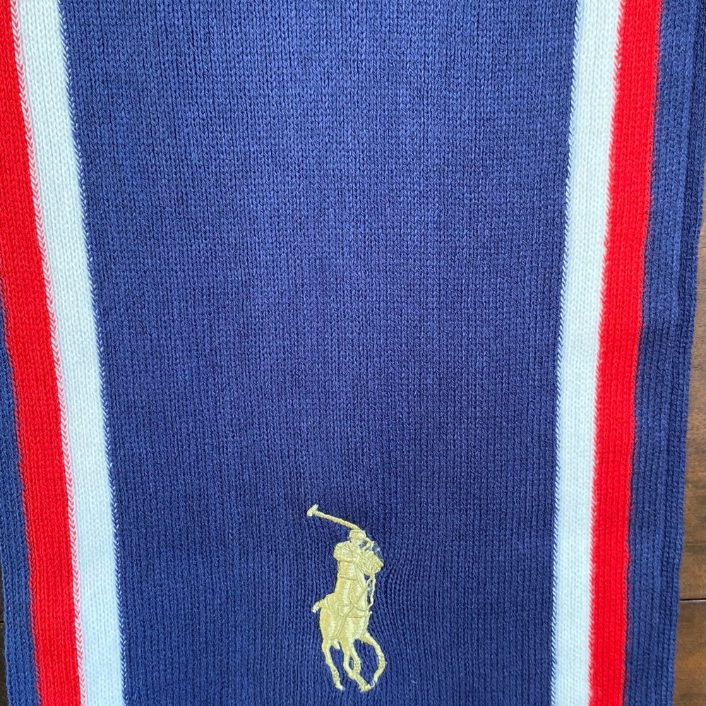 Ralph Lauren Knit Scarf in Blue with Red and White Accents